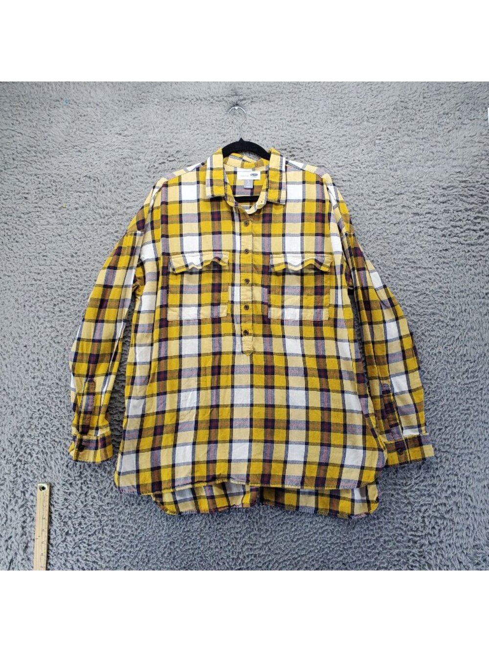 Old Navy Shirt Womens XL Yellow Plaid Boyfriend Long Sleeve Button Front *Read*